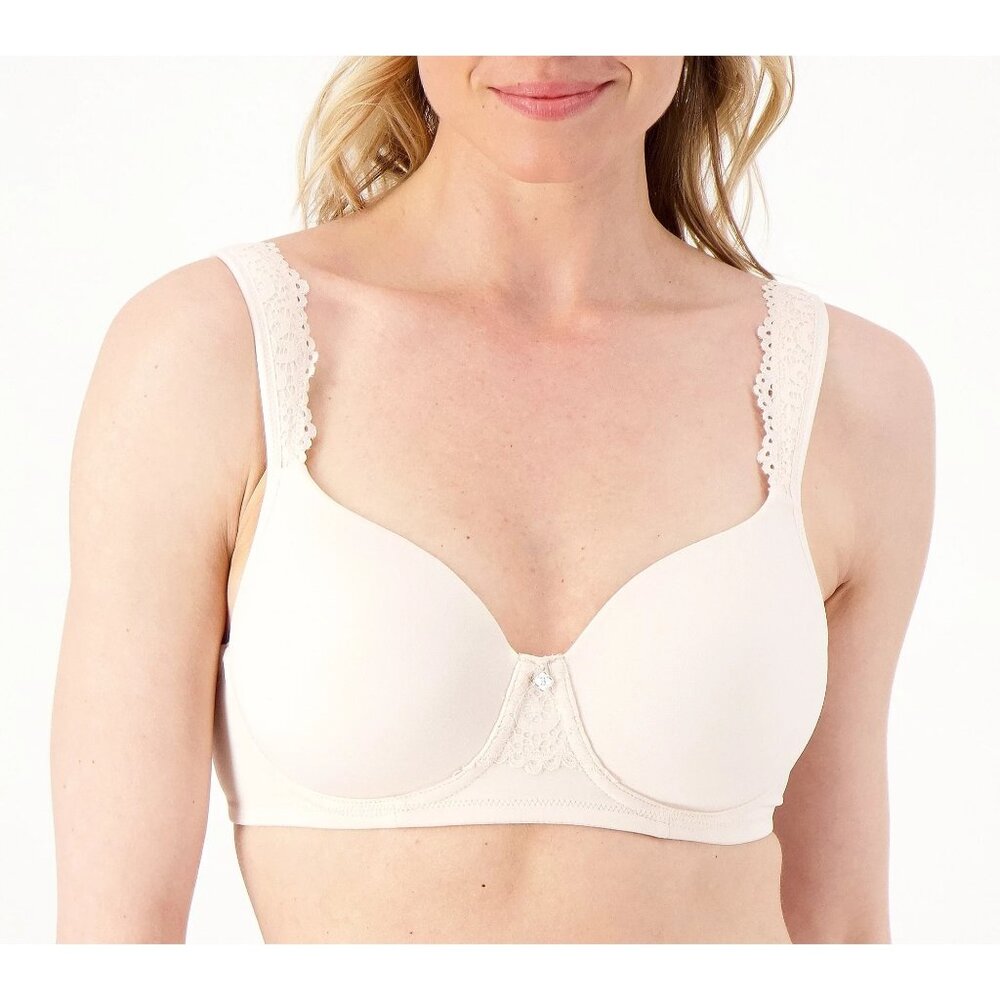 Breezies Bra Size 42D Luxe Lace Wirefree T-Shirt Bra Shell Nude Comfort NEW